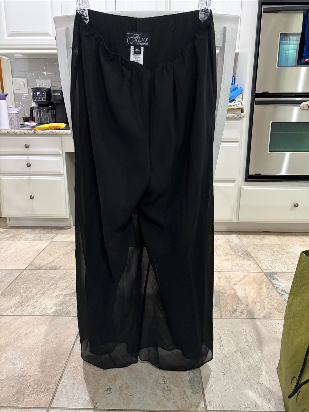 Alex Evenings Black Sheer Overlay Wide-Leg Pants